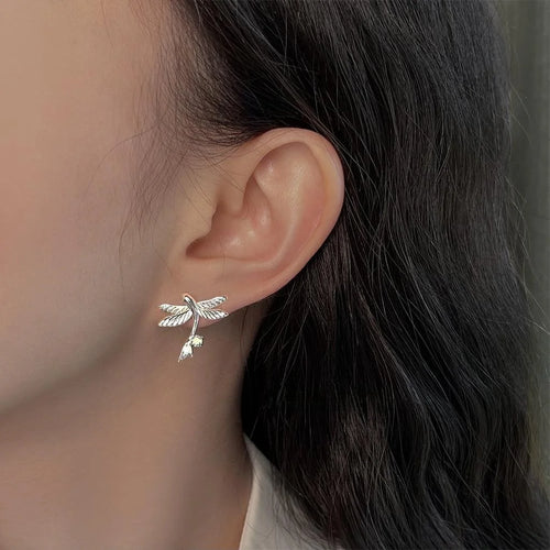 Flying Fish Carp Micro Pave Zircon Copper Stud Earrings Fashion Luxury Style