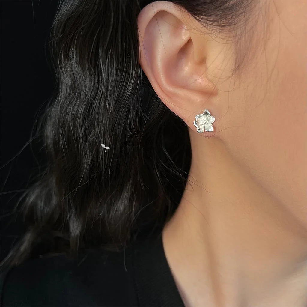 Simple Peach Blossom Copper Stud Earrings Elegant Floral Minimalist Jewelry