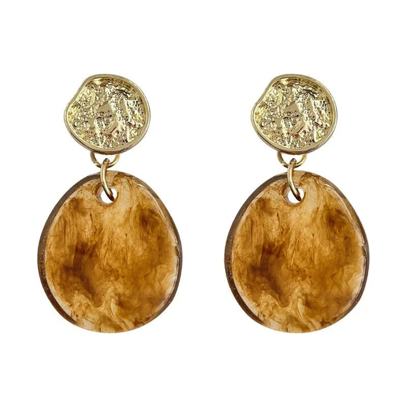 French Vintage Wine Red Irregular Geometric Resin Stud Earrings Handmade Elegant Office Style