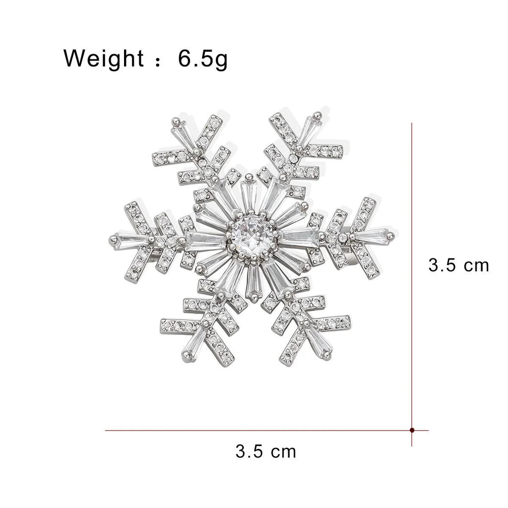 Elegant Copper Zircon Snowflake Brooch With Sparkling Rhinestones, Luxury Lapel Pin Corsage Suit Accessory