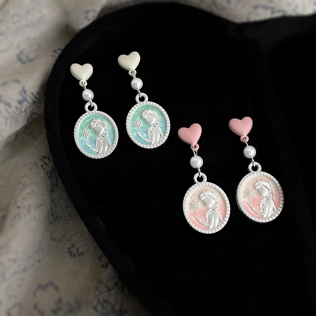 Cute Enamel Drip Oil Cartoon Princess Oval Drop Earrings, Korean Vacation Style Jewelry