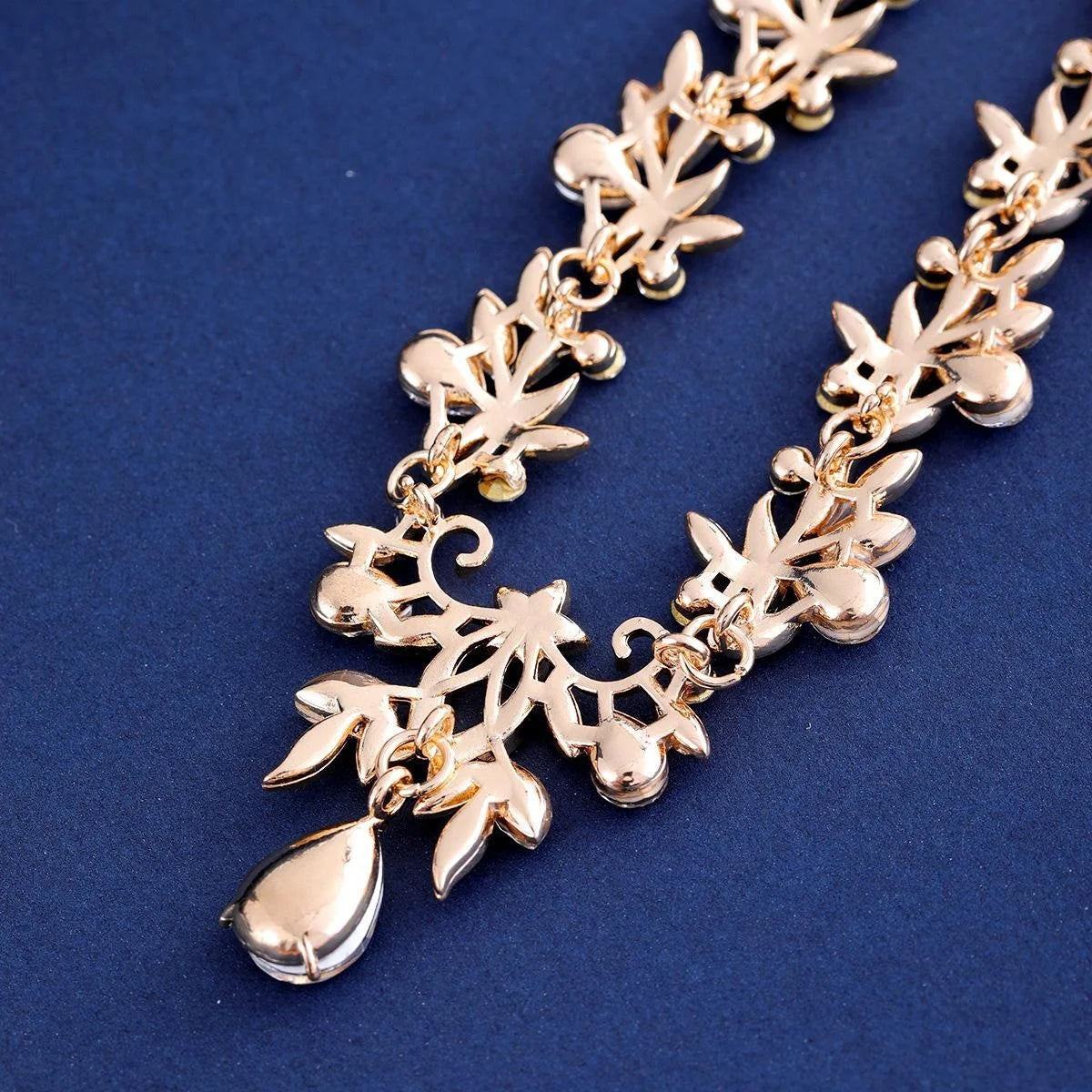 Luxury Rose Gold Leaf Crystal Rhinestone Bridal Jewelry Set For Wedding Banquet Party Gift