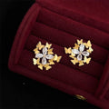 Fairy Style Butterfly Zircon Copper Stud Earrings With Silver Plated Pins Floral Geometric Design
