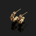 Luxury Gold Tone Brown Crystal Rhinestone Spiral Hoop Stud & Clip On No Piercing Alloy Circle Earrings