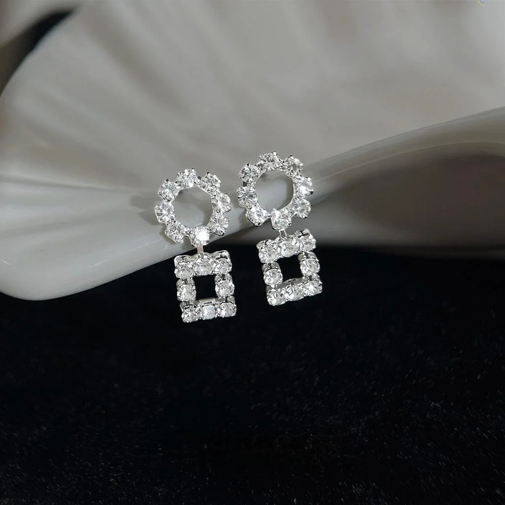 Light Luxury Geometric Rhinestone Eco-Friendly Copper Drop Earrings For Women