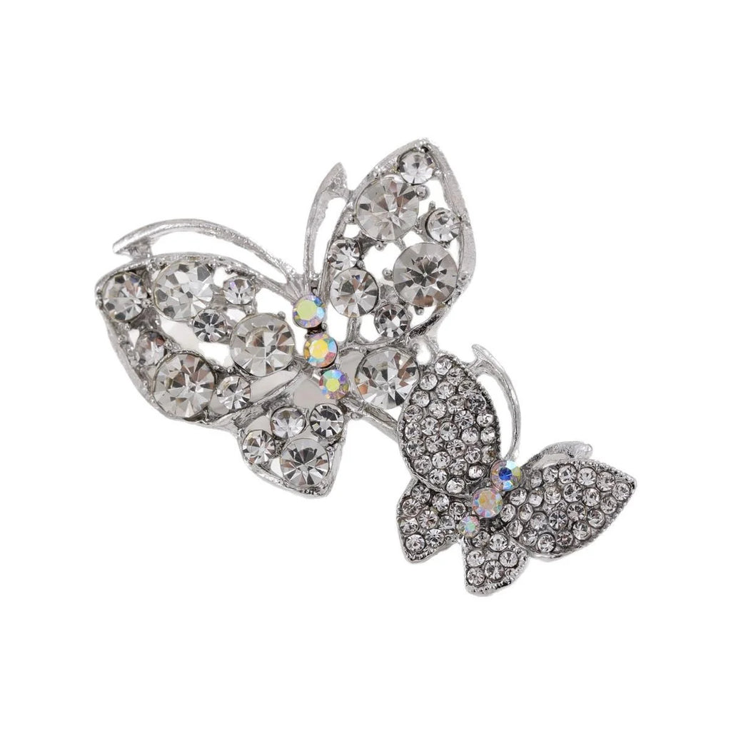 Elegant Double Butterfly Rhinestone Alloy Brooch, Sparkling Crystal Lapel Pin Corsage For Women's Suits