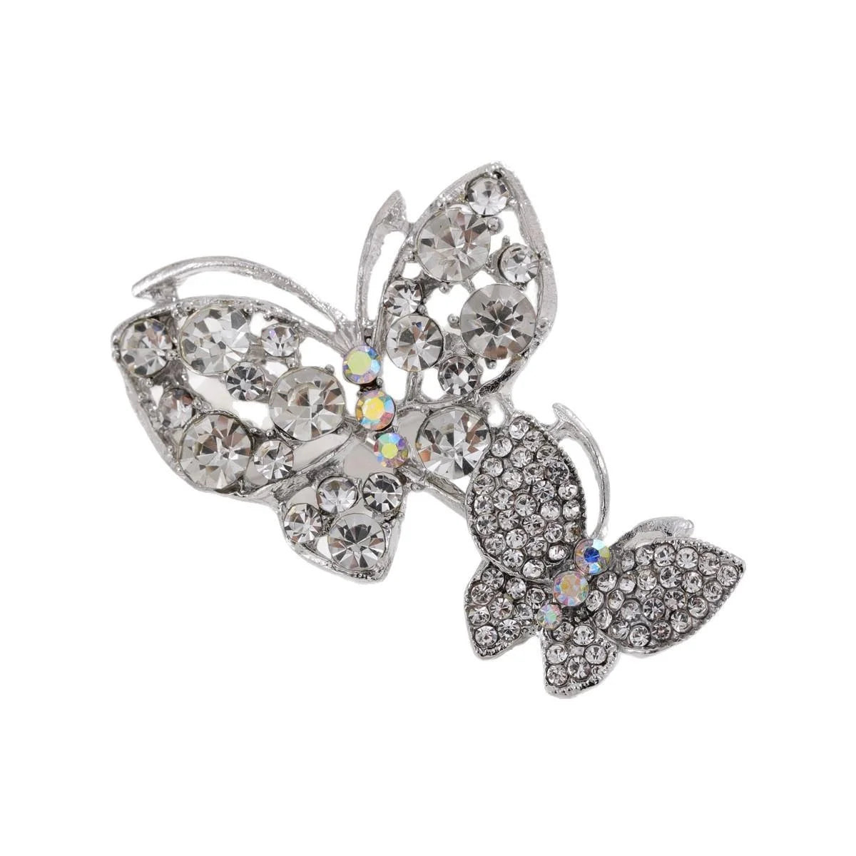 Elegant Double Butterfly Rhinestone Alloy Brooch, Sparkling Crystal Lapel Pin Corsage For Women's Suits
