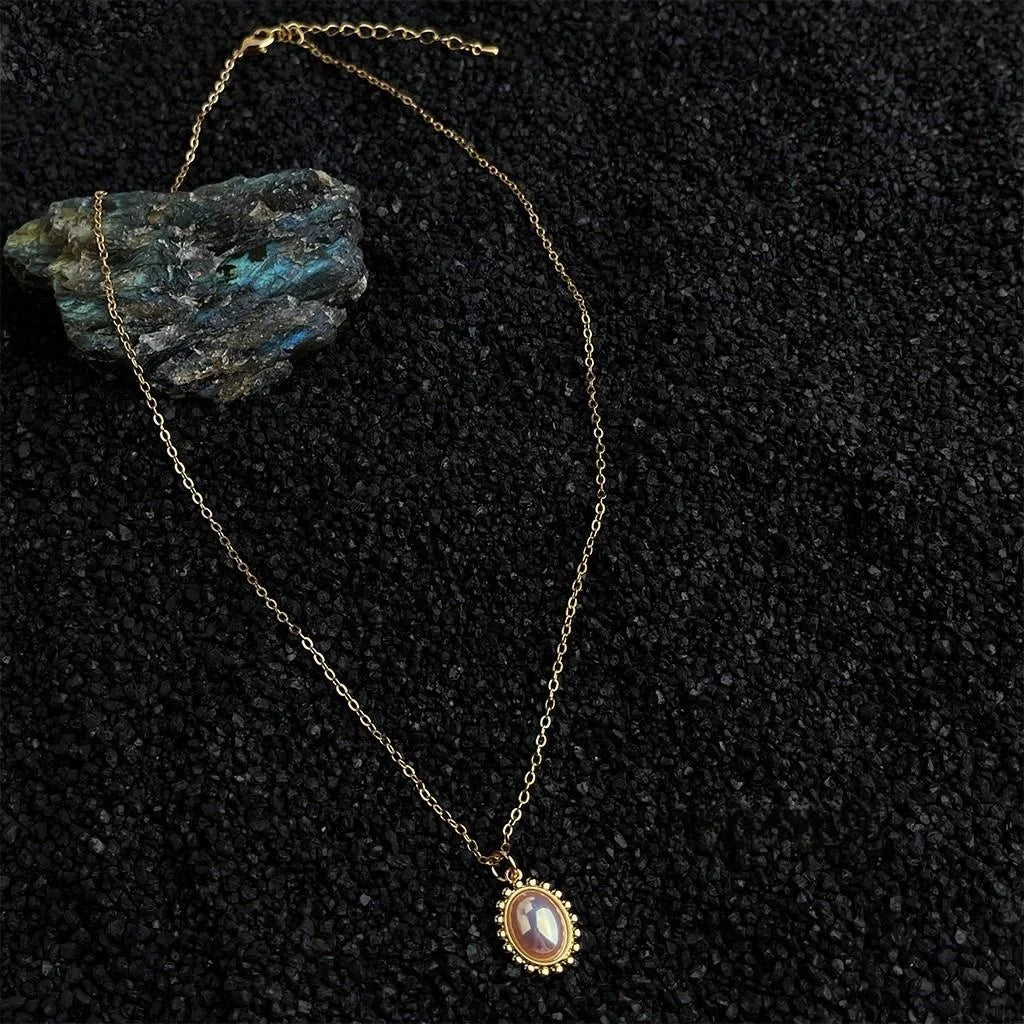 18K Gold Plated Copper Oval Geometric Clavicle Necklace For Women Sweet Fairy Style Line Jewelry