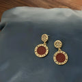 Vintage Alloy Geometric Round Drop Earrings Distressed Niche Fashion Jewelry