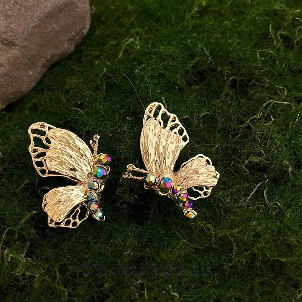 Forest Fairy Style Copper Butterfly Drop Earrings, Sweet Statement Animal Design