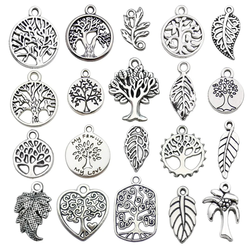 Antique Silver Zinc Alloy Leaf Tree of Life Bead for DIY Beaded Jewelry