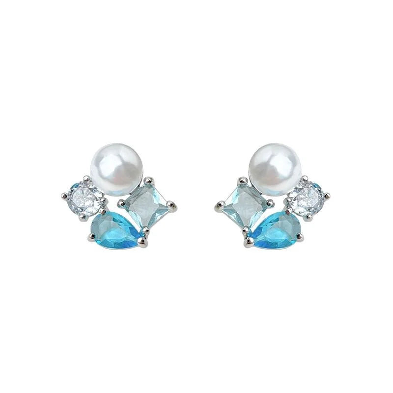Fresh Minimalist Geometric Zircon Stud Earrings Copper Designer Round Square Jewelry