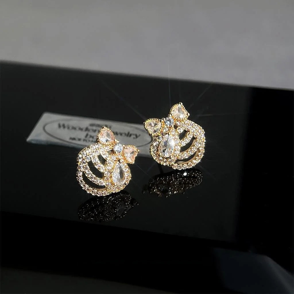 Sweet Ocean Style 14K Plated Copper Bow Shell Micro Pave Zircon Stud Earrings