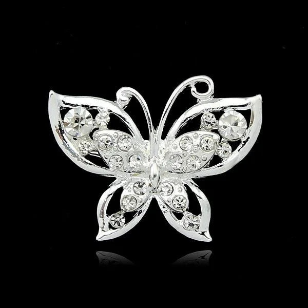 Elegant Silver Plated Rhinestone Butterfly Brooch, Korean Style Crystal Lapel Pin Corsage For Suits Gift