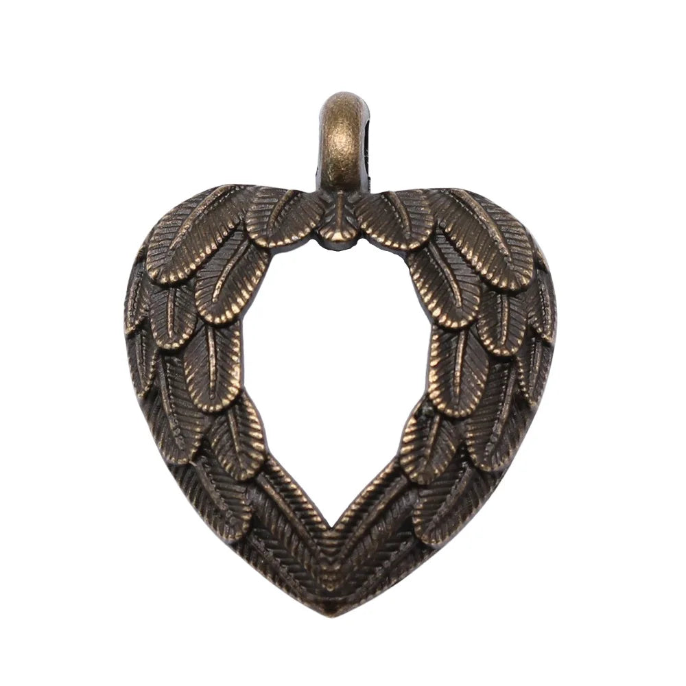 31x26mm 3.1g Antique Silver Zinc Alloy Heart Feather Leaf Charm Pendant for DIY Necklace Making