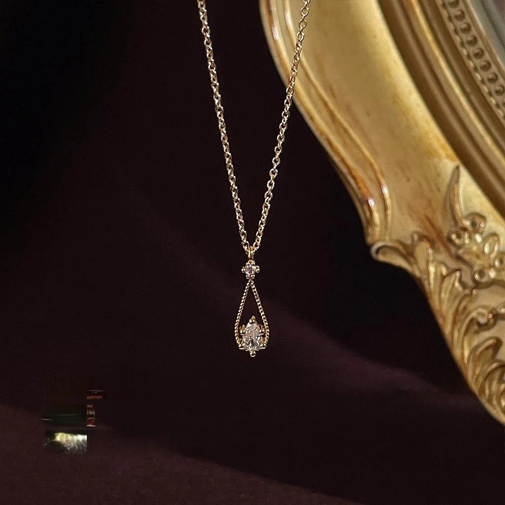 French Elegant 14K Plated Copper Micro Pave Zircon Waterdrop Clavicle Necklace