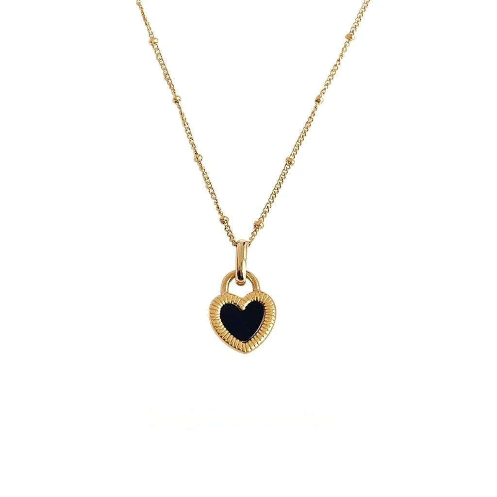 14K Plated Double Sided Black White Shell Heart Collarbone Necklace For Women