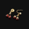Luxury Red Cherry Fruit Drop Gold Tone Alloy Rhinestone Stud & Clip On No Piercing Dangle Earrings