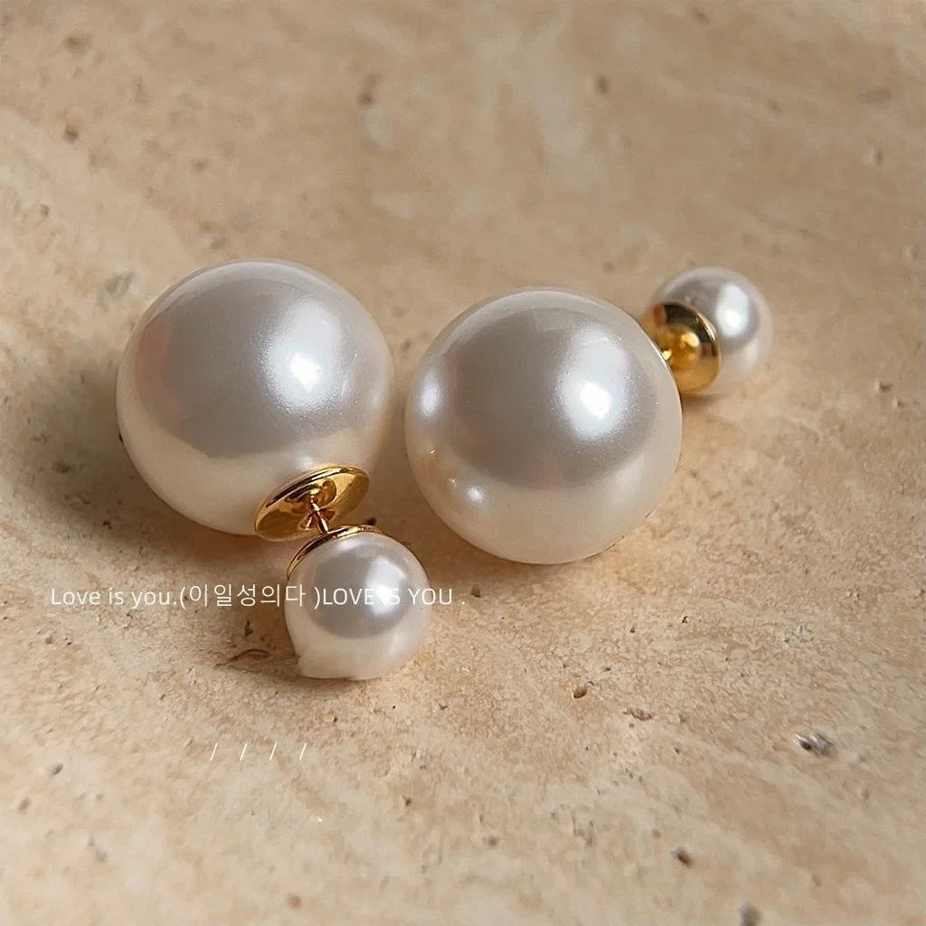 Silver Plated Glass Pearl Geometric Round Drop Earrings For Women Two Way Luxury Style