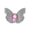 Elegant Full Rhinestone Butterfly Brooch With Pink Marquise Stone, Luxury Lapel Pin Suit Accessory Gift