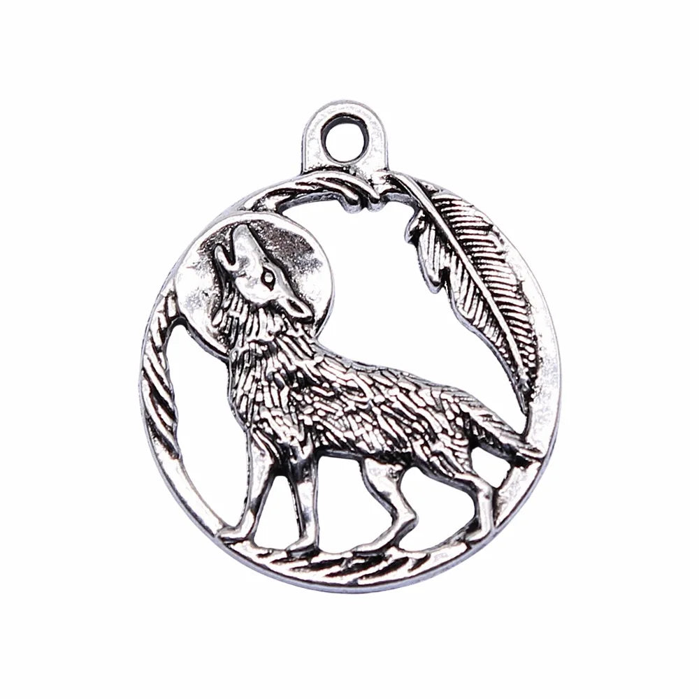 22x22mm 2.3g Zinc Alloy Moon Wolf Charm Pendant for DIY Necklace Bracelet Jewelry Making