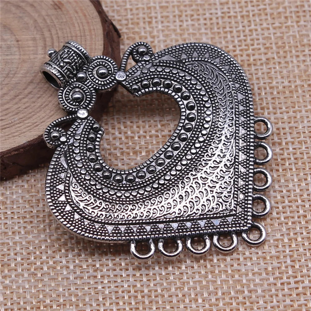 61x53mm 10.2g Antique Silver Zinc Alloy Heart Necklace Connector Charm for DIY Jewelry Making