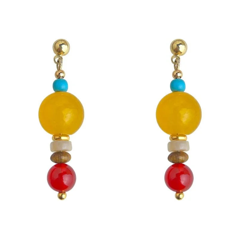 Ethnic Style Copper Red Agate Topaz Geometric Tassel Drop Earrings