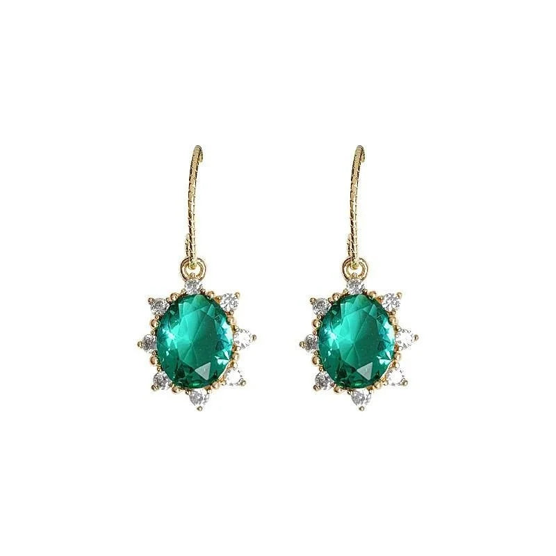 14K Electroplated Copper Zircon Heart Oval Geometric Drop Earrings Light Luxury Jewelry