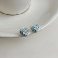 Elegant Blue Zircon Cross Heart Stud Earrings Eco-Friendly Copper Minimalist Jewelry