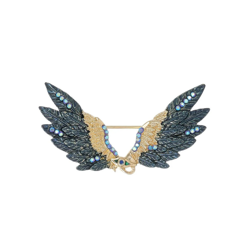 Elegant Enamel Angel Wings Brooch With Rhinestones, Luxury Alloy Lapel Pin Corsage Suit Accessory Gift