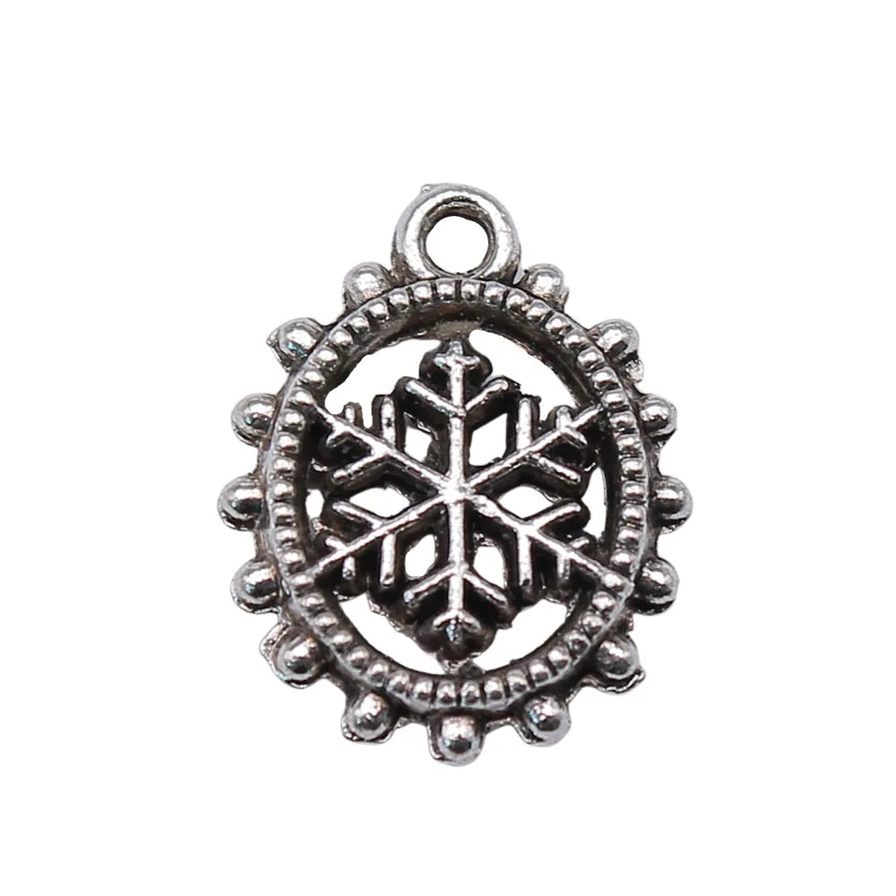 15x11mm 0.8g Antique Silver Zinc Alloy Oval Snowflake Charm Pendant for Christmas DIY Jewelry