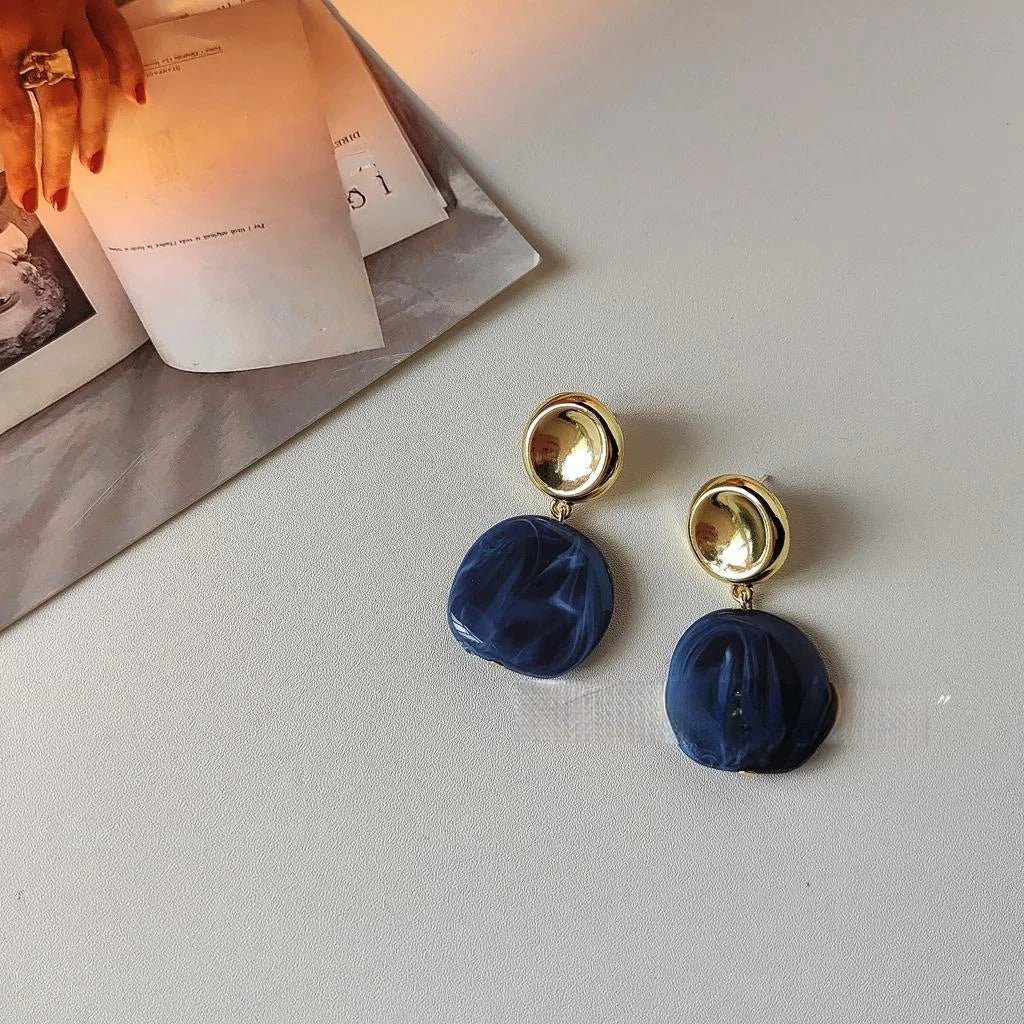 Premium Haze Blue Acrylic Irregular Geometric Round 14K Plated Stud Earrings For Women