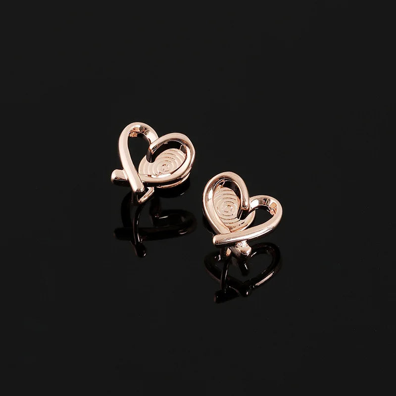 Elegant Rose Gold Alloy Open Heart Spiral Stud & Clip On No Piercing Minimalist Women's Earrings