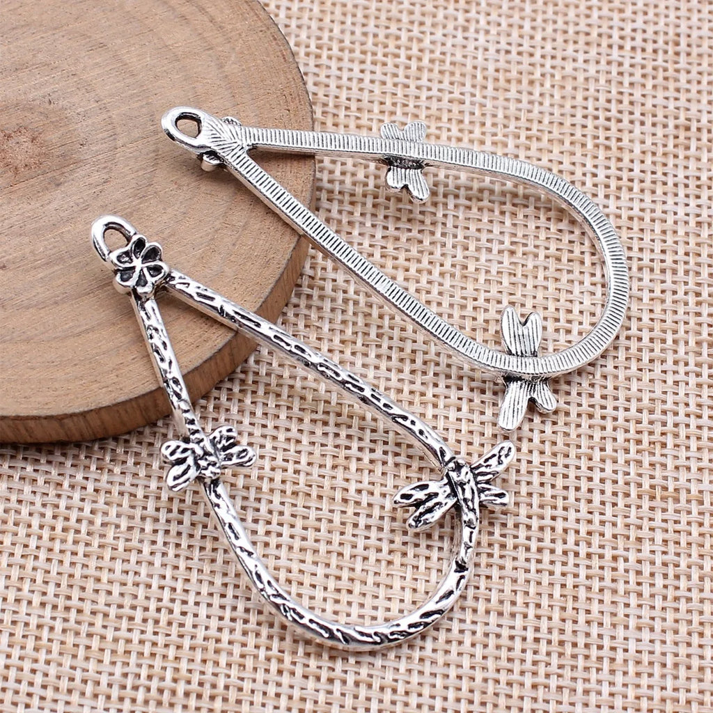56x32mm 4.7g Multicolor Finish Zinc Alloy Teardrop Dragonfly Earring Charms for DIY Earrings Making