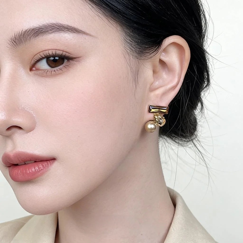 Vintage Style Geometric Glass Crystal Stud Earrings Copper Round Fashion Jewelry
