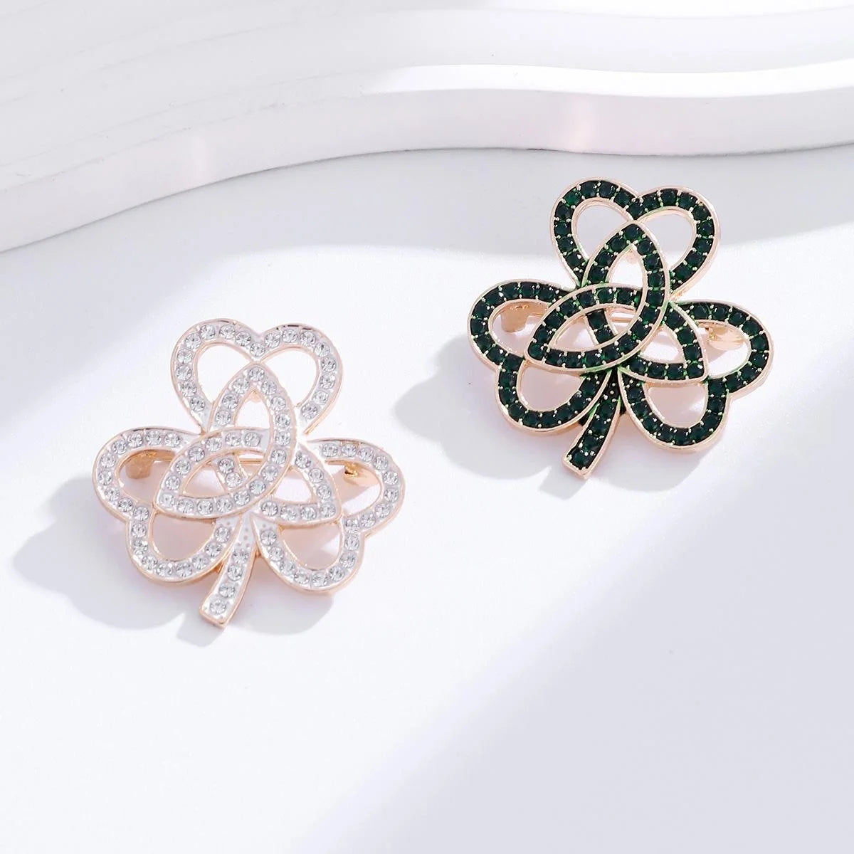 Elegant Hollow Clover Brooch With Green Rhinestones, Gold Alloy Lapel Pin Scarf Clip Suit Accessory Gift