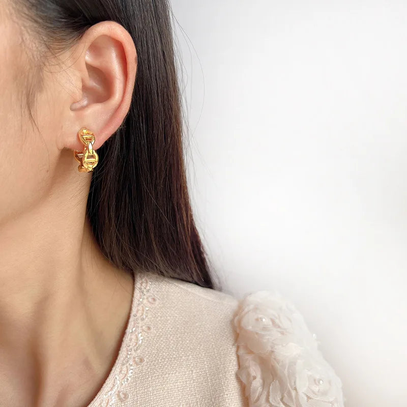 Elegant Gold Alloy Smooth Pig Nose Spiral Disc Stud & Clip On No Piercing Commuter Hoop Earrings