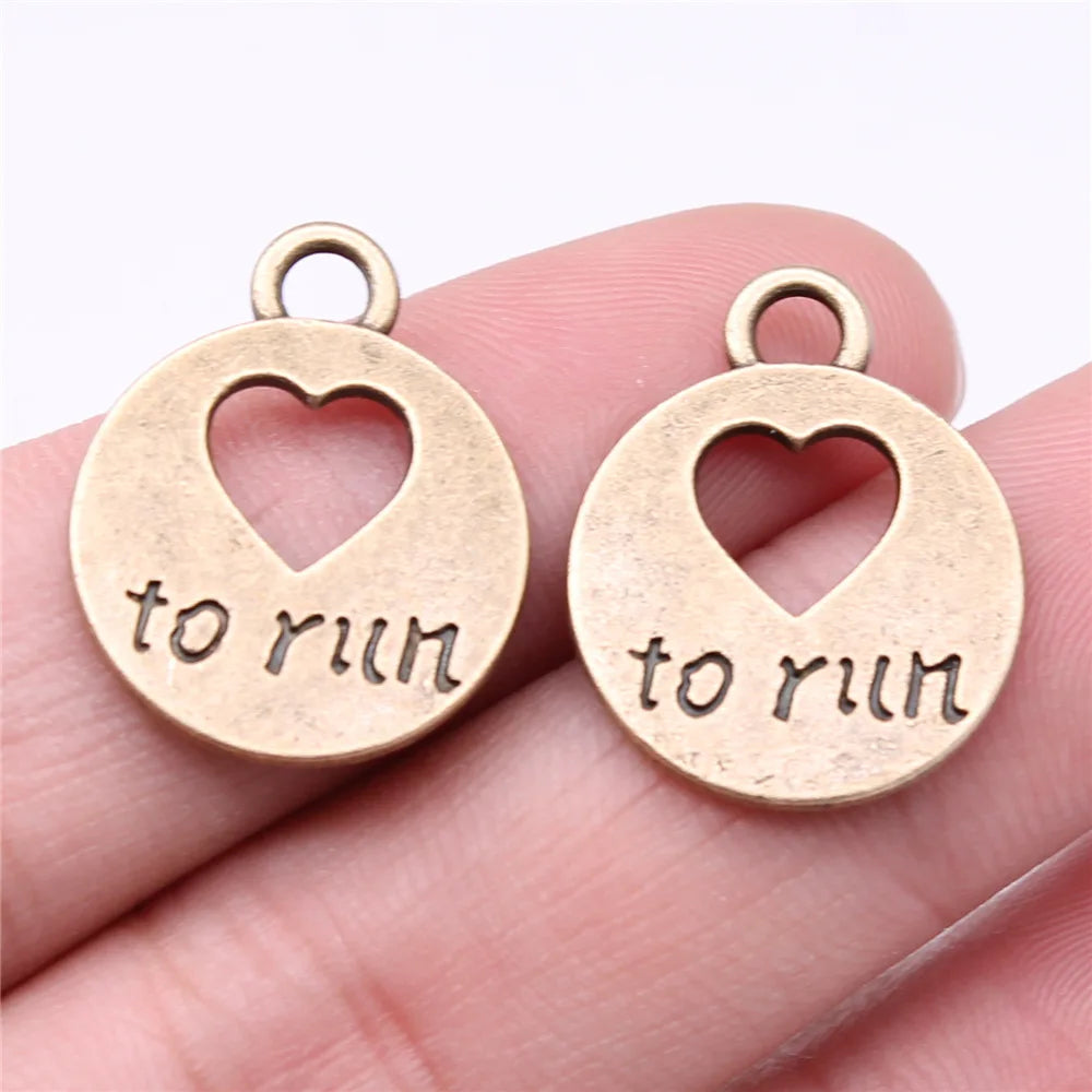 22x18mm 2.24g Antique Bronze Zinc Alloy I Love Running Charm Pendant for DIY Sports Jewelry Making