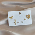 French Vintage Copper Mini Stud Earrings 6 Piece With Butterfly Rose Heart Designs