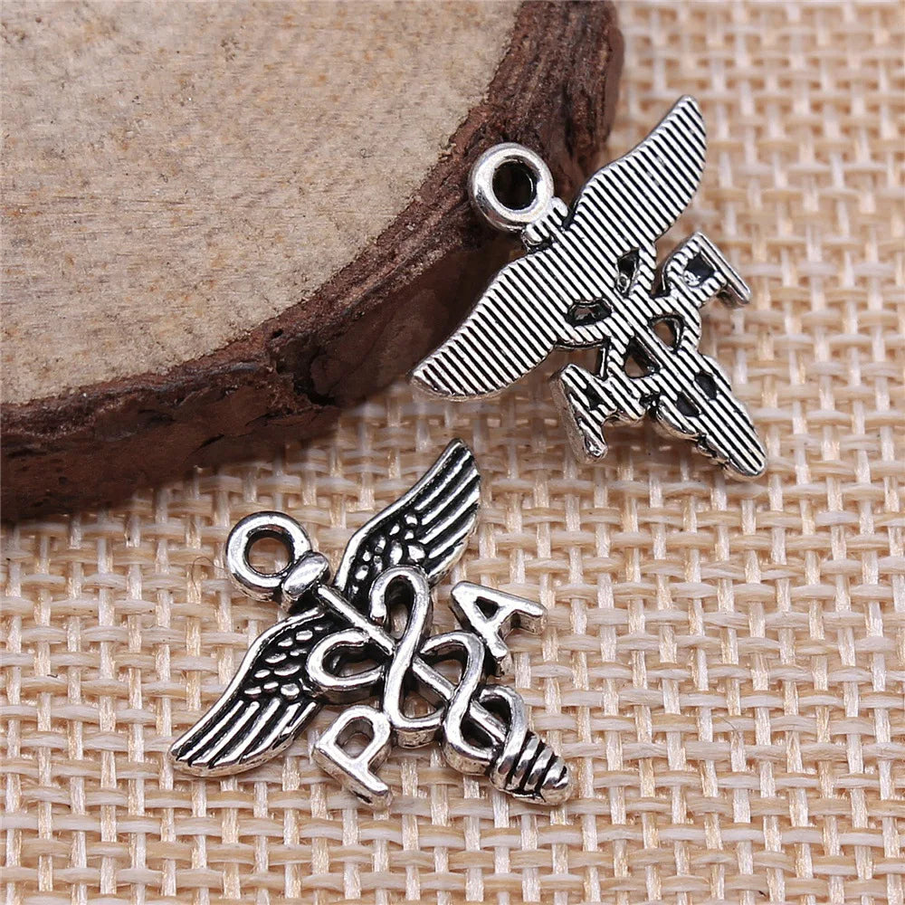 20x19mm 1.4g Antique Silver Zinc Alloy PA Cane Medical Symbol Charm Pendant for Medical Jewelry