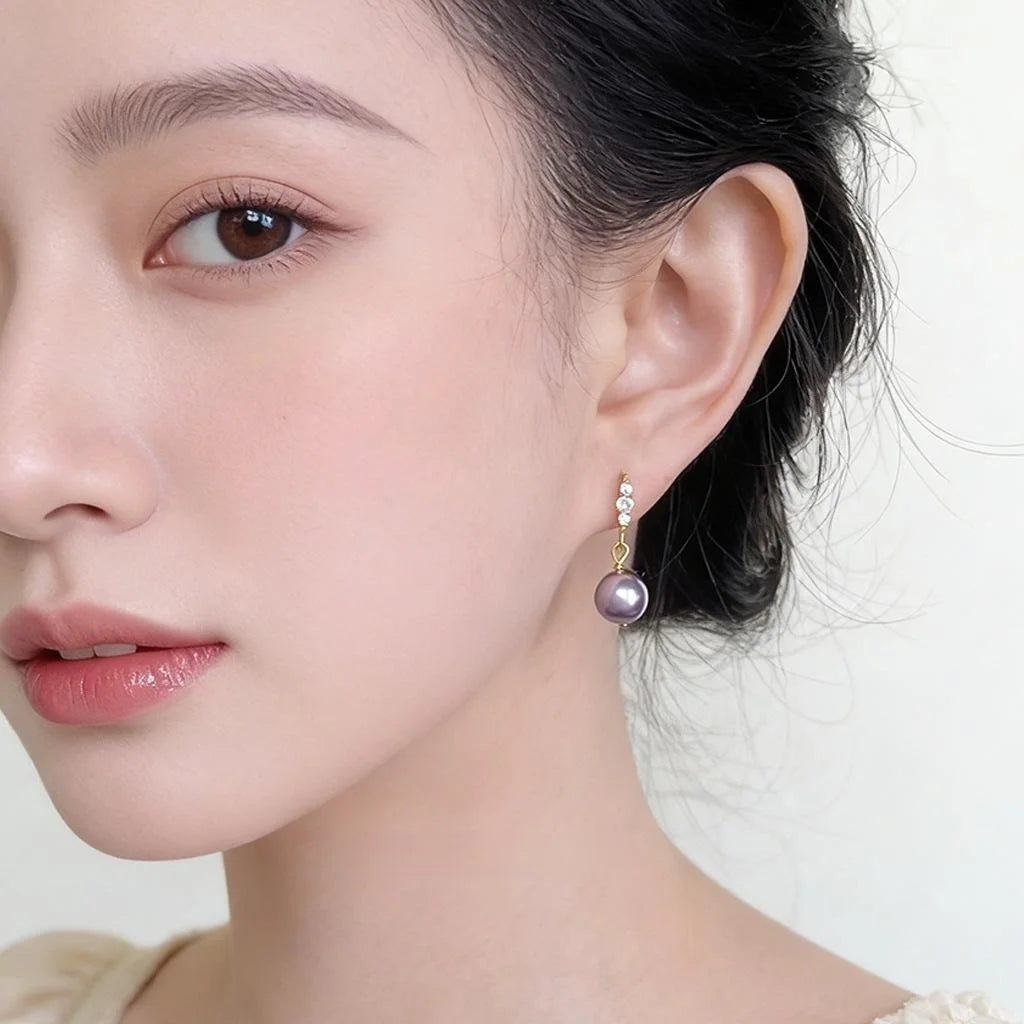 14K Gold Plated Copper Glass Pearl Micro Pave Zircon Geometric Tassel Drop Earrings