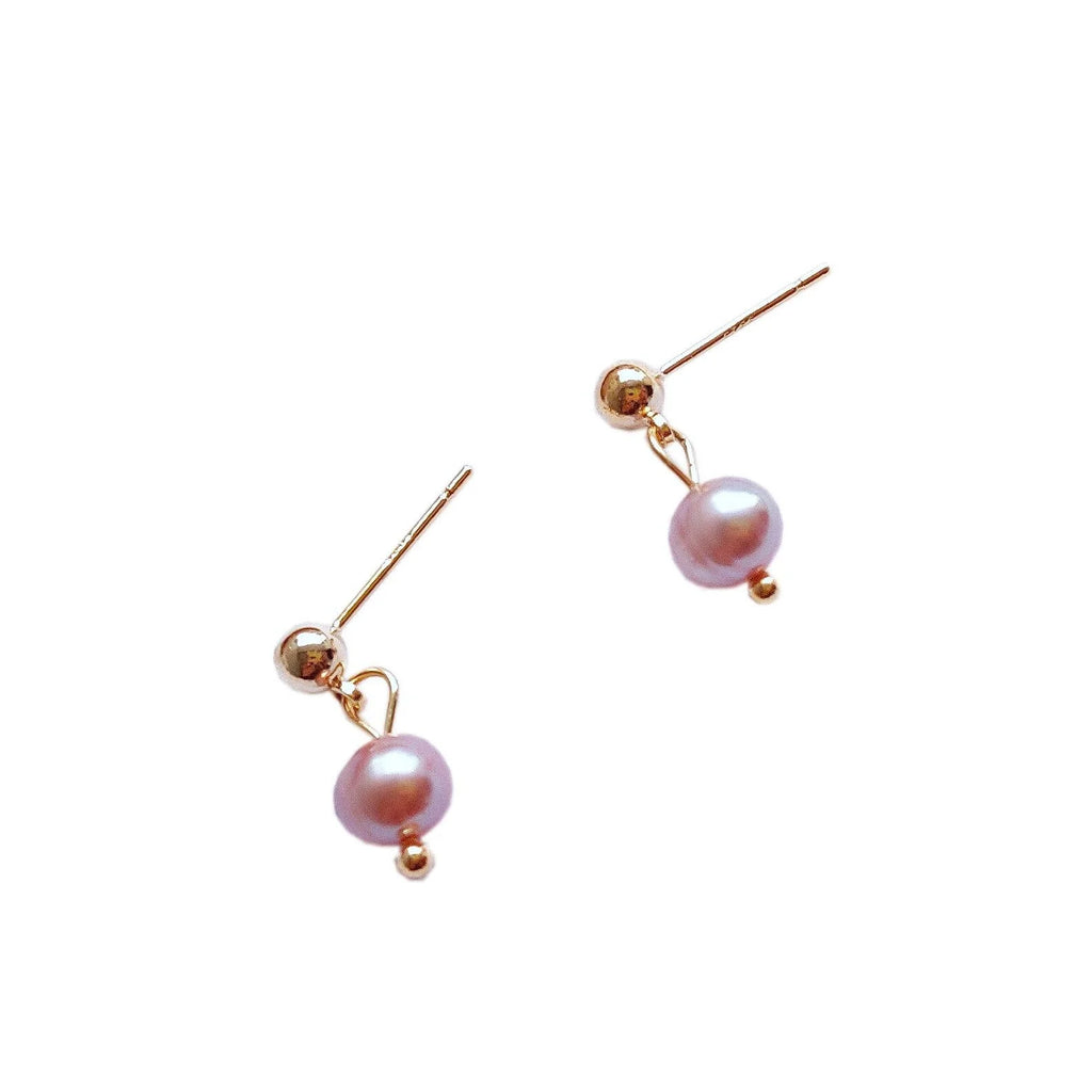 Silver Plated 14K Gold Natural Freshwater Pearl Geometric Minimalist Stud Earrings