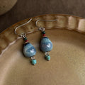 Handmade Ceramic Gourd Drop Earrings Vintage Chinese Style Geometric Round Waterdrop Jewelry