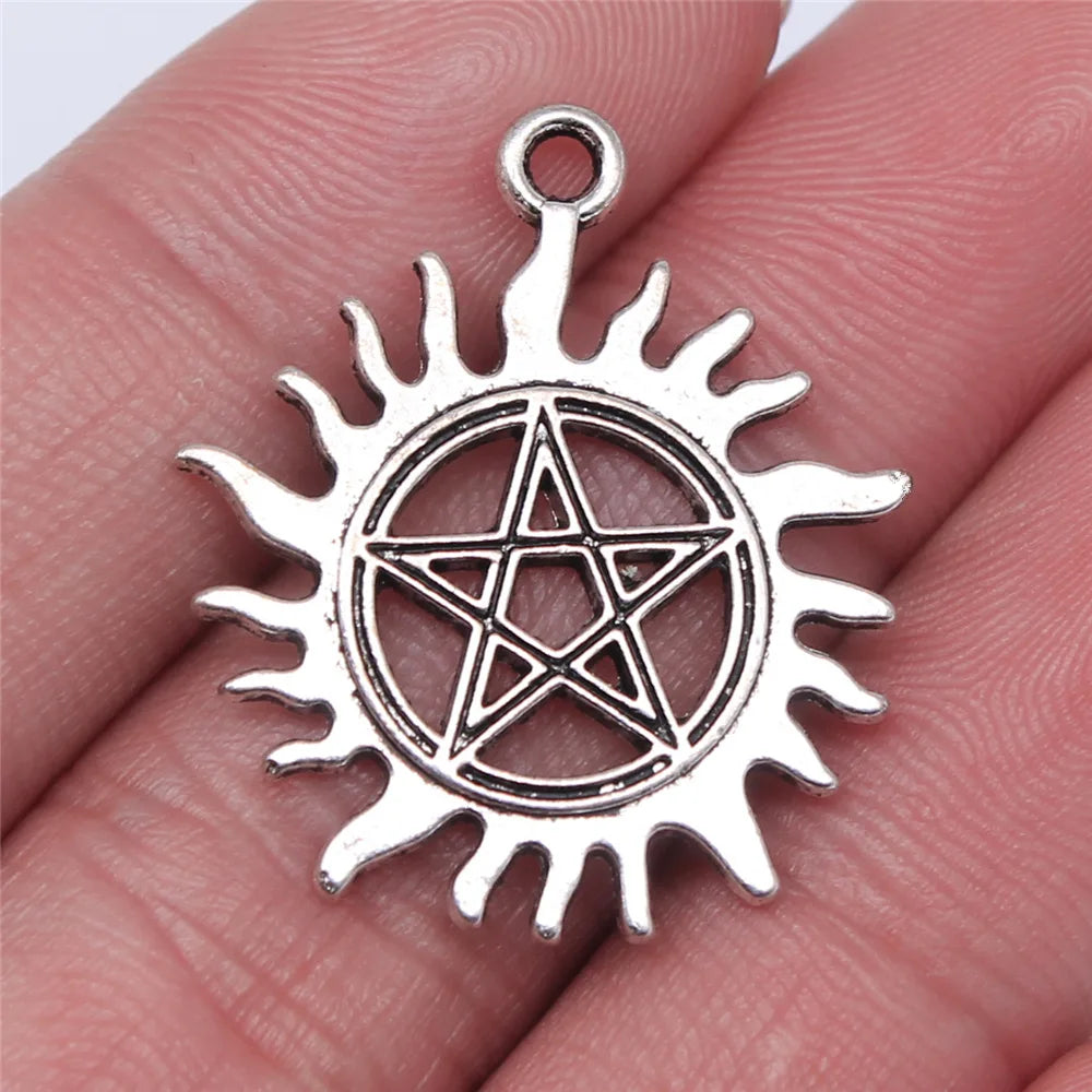 30x26mm 2.8g Antique Silver Zinc Alloy Five Point Star Sun Charm Pendant for Necklace Bracelet DIY