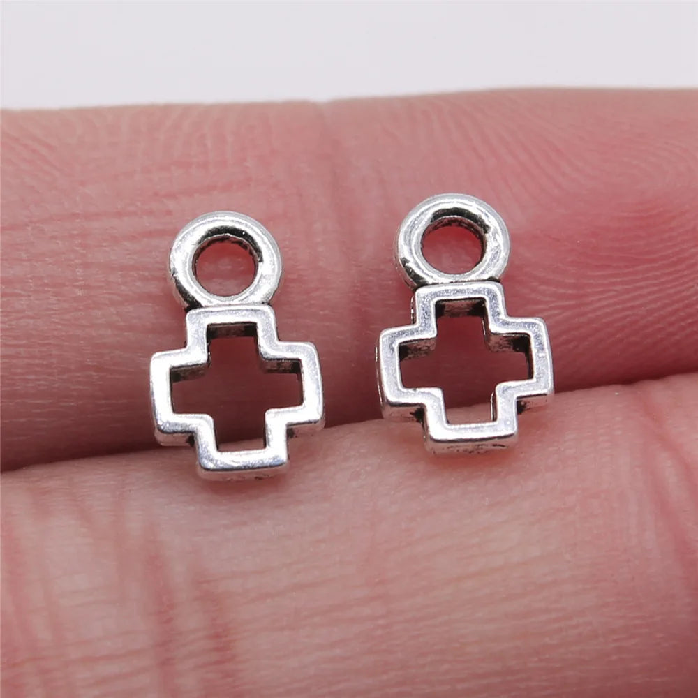 7x12mm 0.4g Antique Silver Zinc Alloy Hollow Cross Charm Pendant for DIY Necklace Bracelet Making
