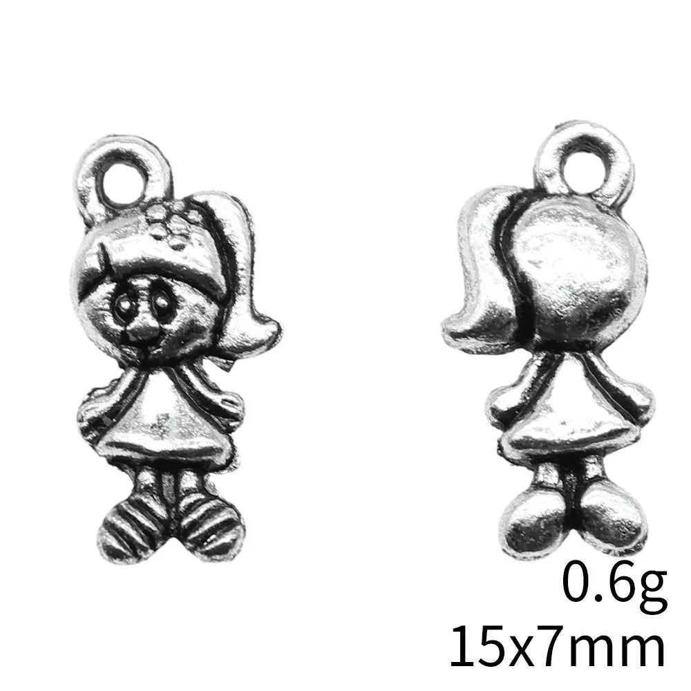 15x7mm 0.6g Antique Silver Zinc Alloy Little Girl Charm Pendant for DIY Bracelet Necklace Jewelry
