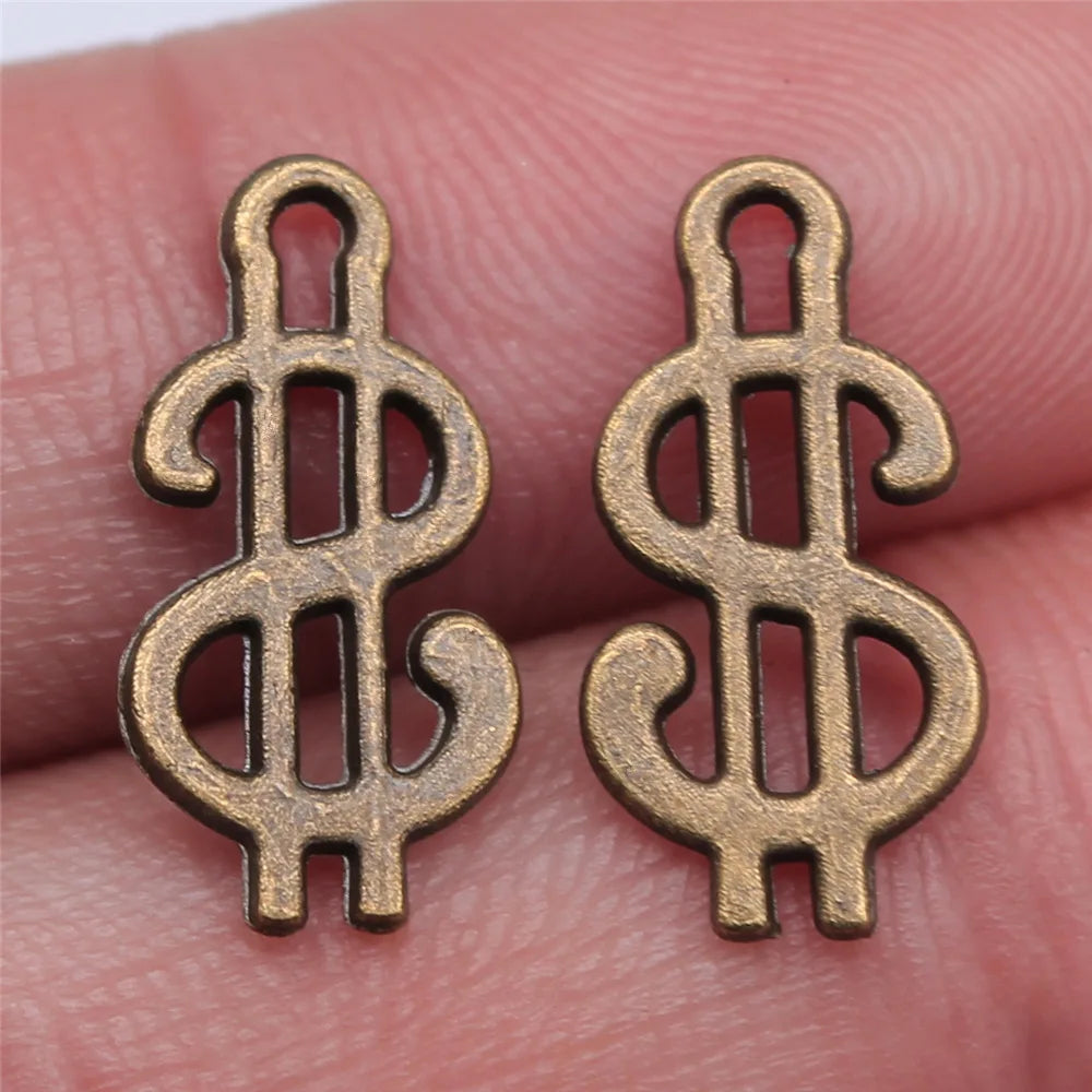 17mm 0.6g Multicolor Zinc Alloy Dollar Sign Charm Pendant for DIY Money Theme Jewelry Making