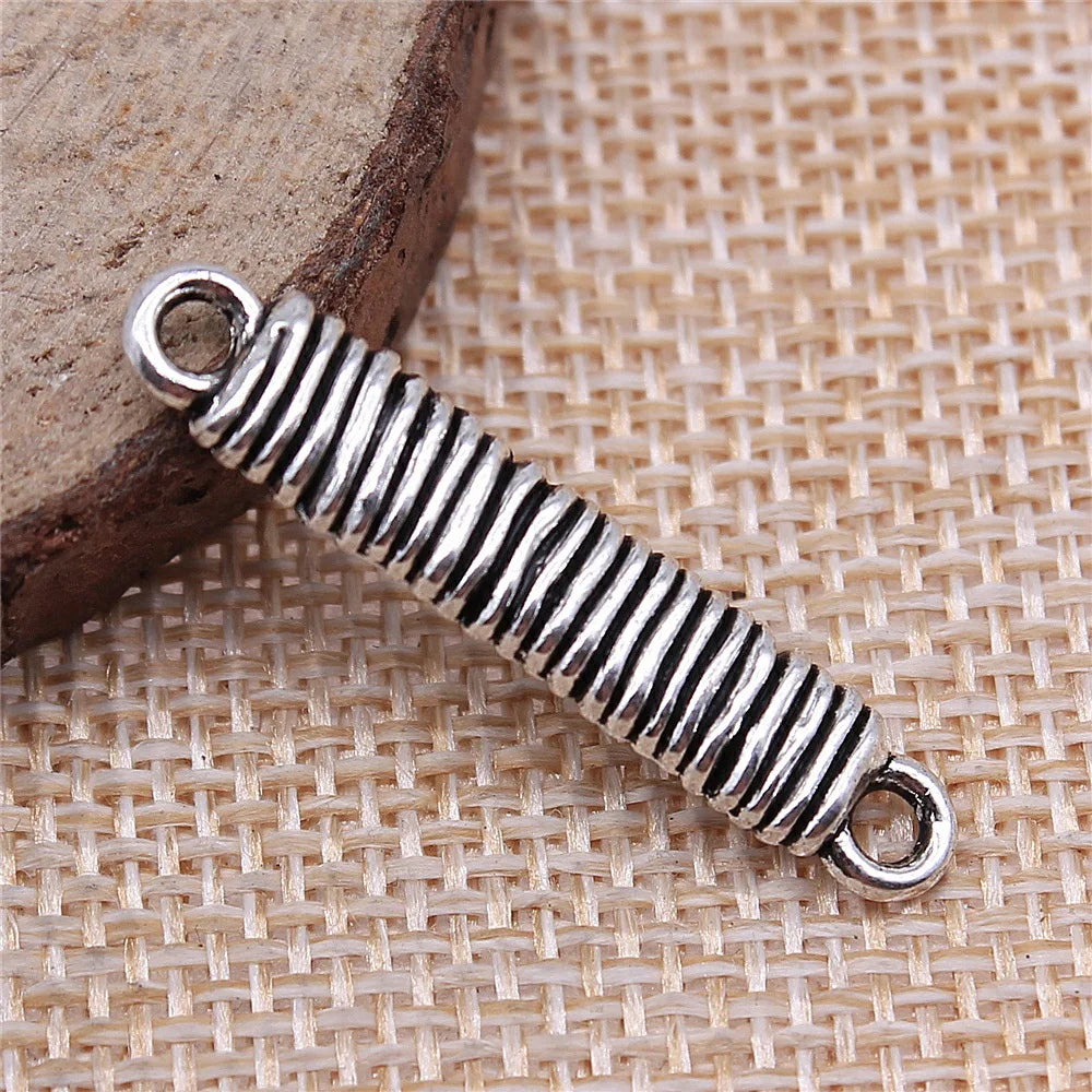 6x32mm 2.6g Antique Silver Zinc Alloy Faux Rope Long Bar Connector Charm for Bracelet Necklace Making