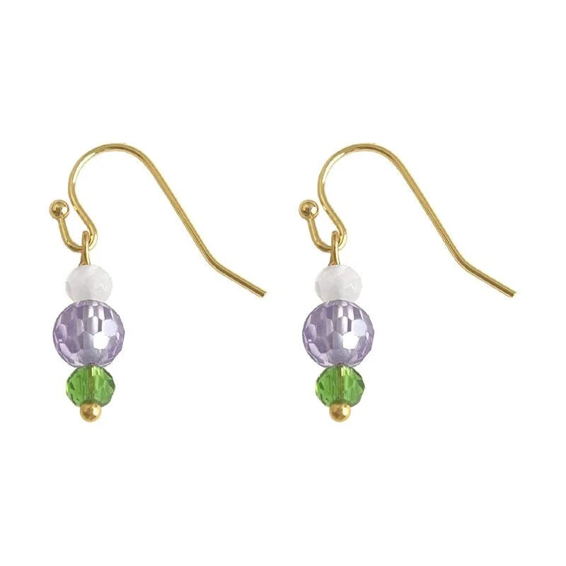 Lavender Purple Glass Crystal Geometric Drop Earrings Handmade Minimalist Niche Style