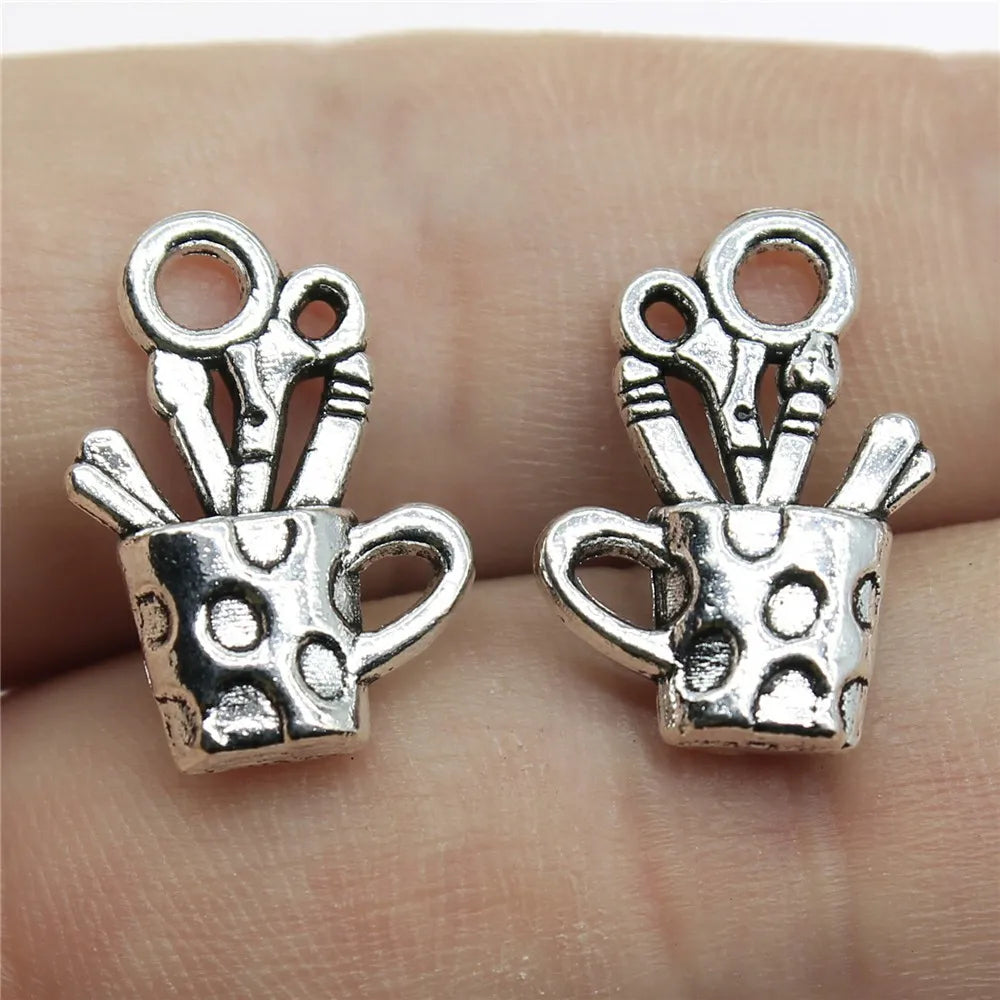 19x11mm 1.6g Antique Silver Zinc Alloy Pencil Holder Charm Pendant for DIY Craft Jewelry Making